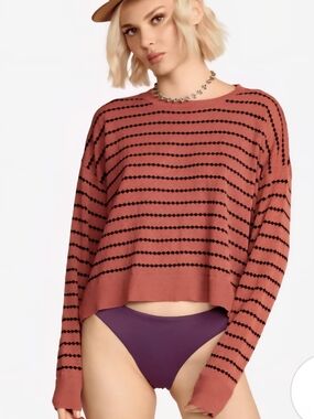 Volcom Rust and Black Striped Knit Lightweight Summer Sweater